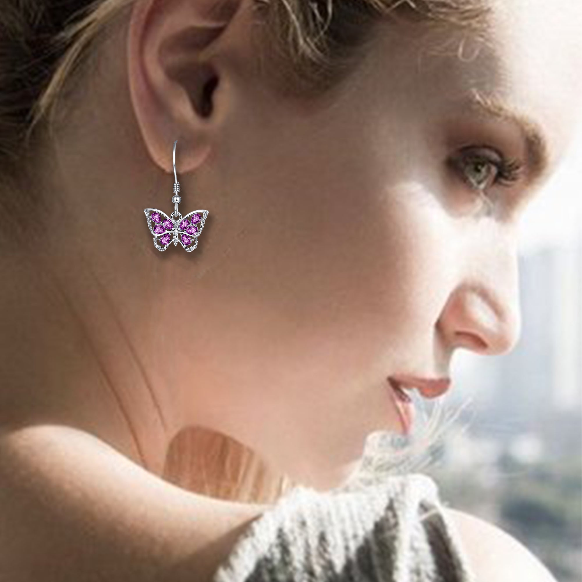 sparkling purple butterfly earrings details:... - Depop